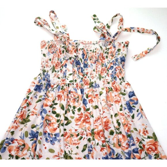 Floral Smocked Midi Sundress Tie Straps Cottagecore Summer Boho Chic - Picture 2 of 7